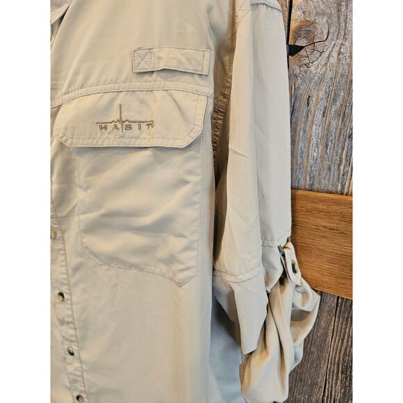 Habit 2XL men's roll tab sleeve Vented Fishing Shirt button up beige UPF protect - Picture 3 of 7